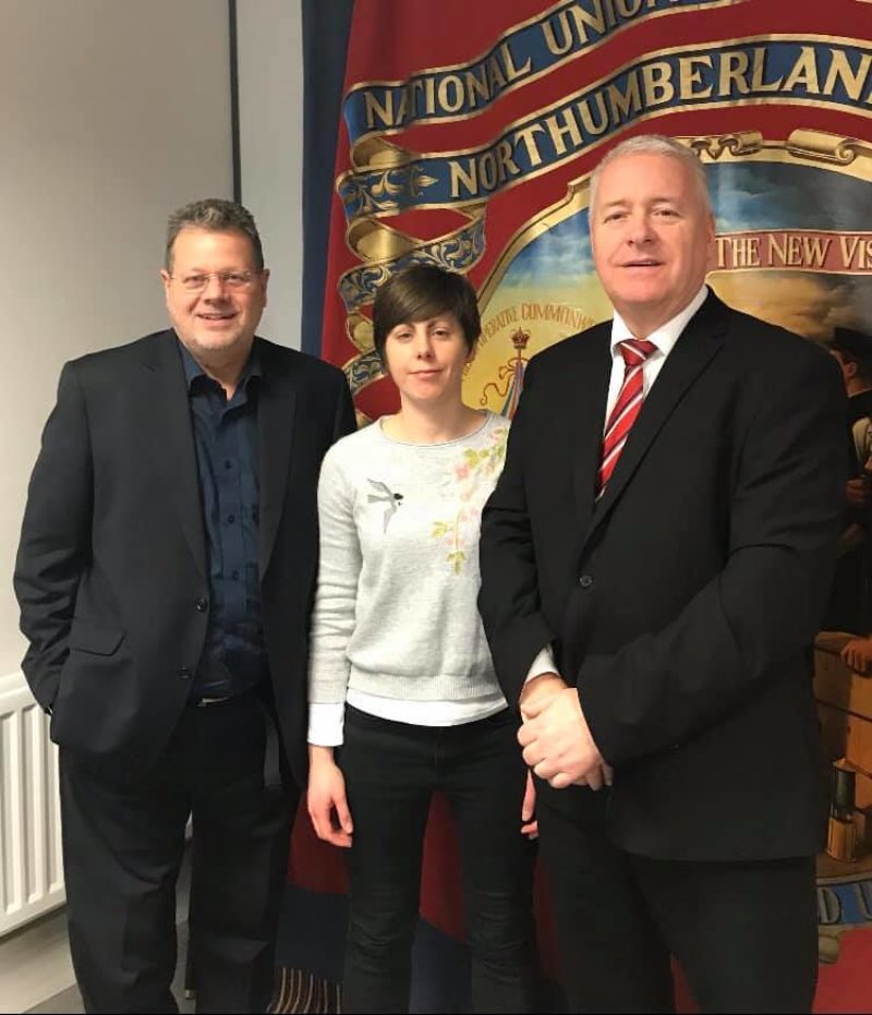 (Left to right) Mike Mcdonald & Amy Hunt from the National Education Union. Ian Lavery, MP for Wansbeck. 